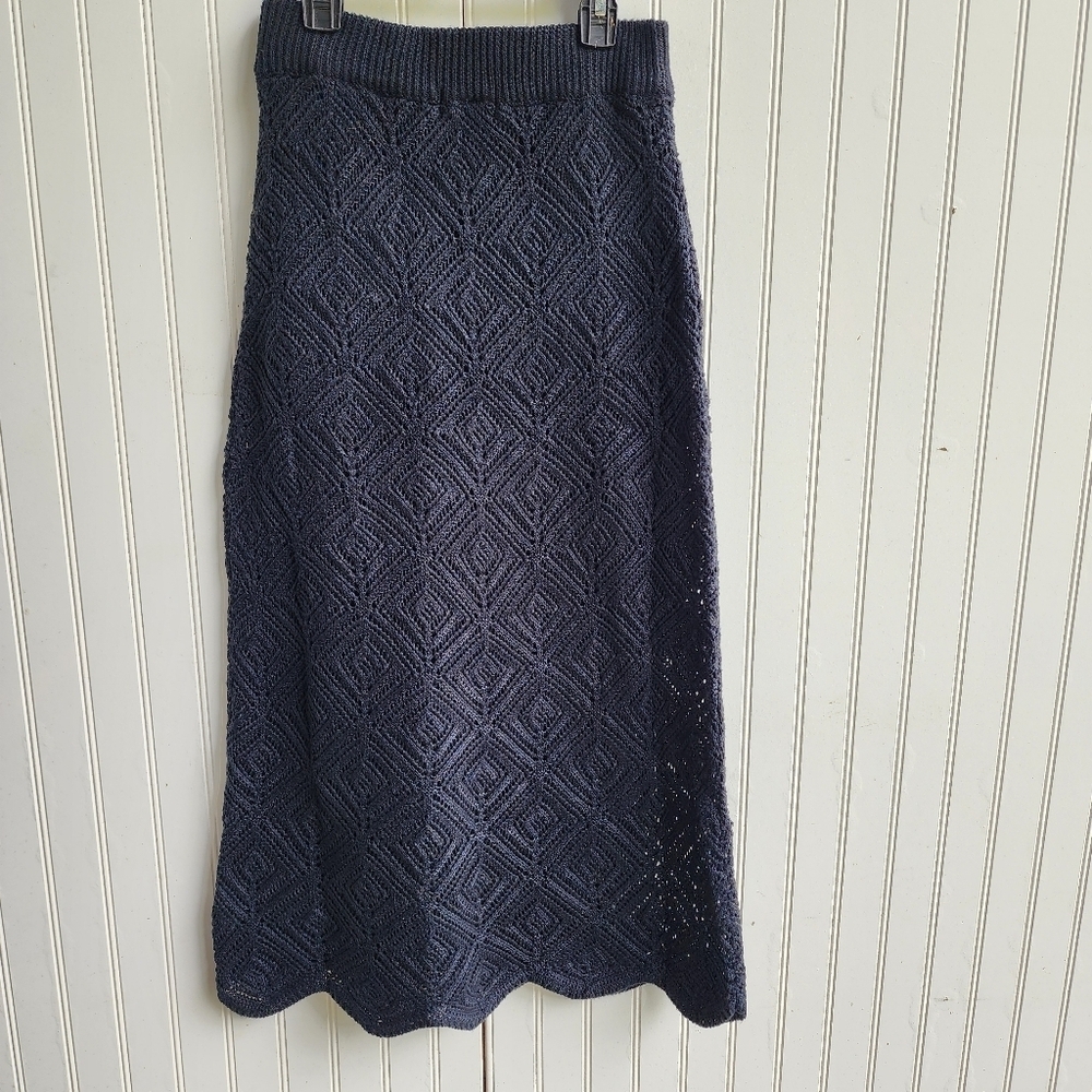 Emma & Posh Women's Knit Crochet Black Midi Skirt Elastic Waist Sz M